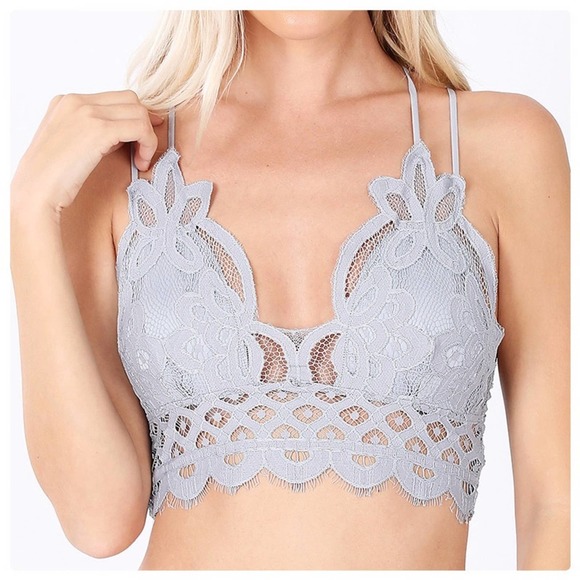 Zenana Longline Lace Grey Bralette - Picture 3 of 7